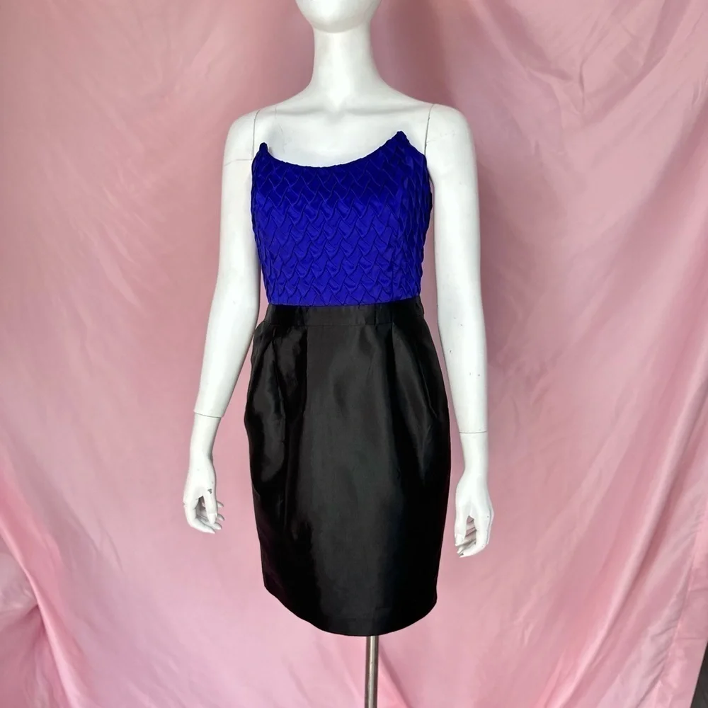 Reiss silk & cotton strapless purple black mini dress, size 6